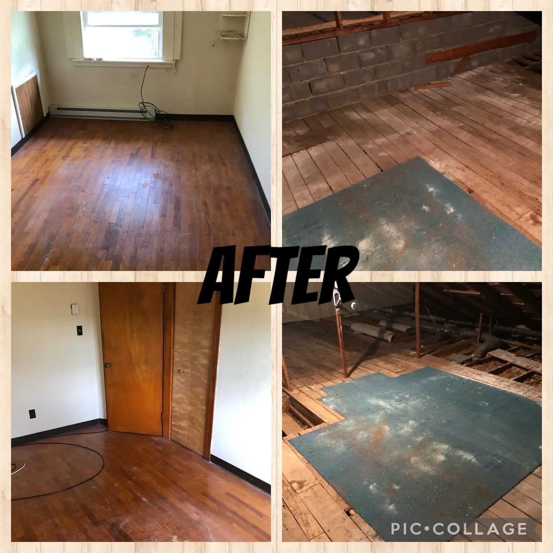 Residential and Attic Cleanout After: Unwanted belongings and accumulated clutter cleared from interior rooms and attic storage areas.