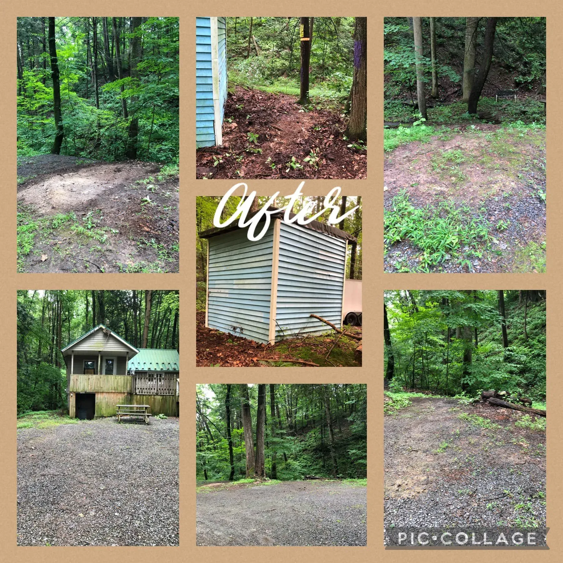 Outdoor Property Cleanup After: Tires, containers and scattered debris removed from a wooded property to restore a cleaner outdoor space.