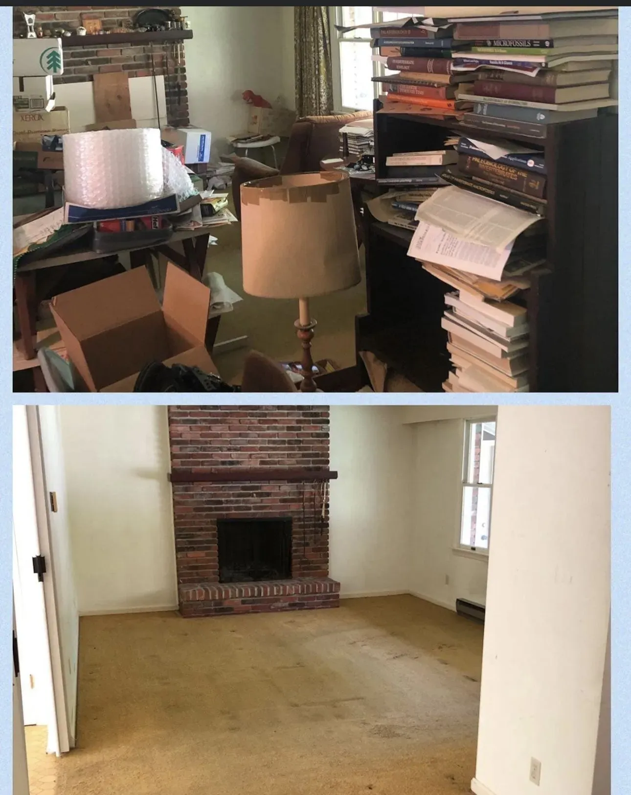 Basement Cleanout: Packed basement shelving and storage areas cleared to restore usable space.
